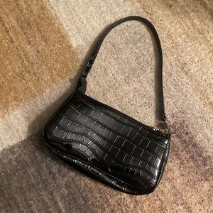 Black Leather Snakeskin Shoulder Bag